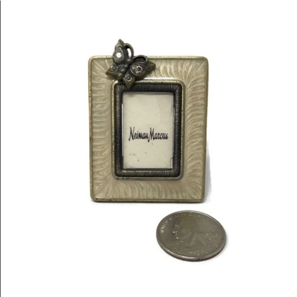 Two Jay Strongwater Enamel Mini Picture Frames:  Scarf Clip/Rhinestone Butterfly